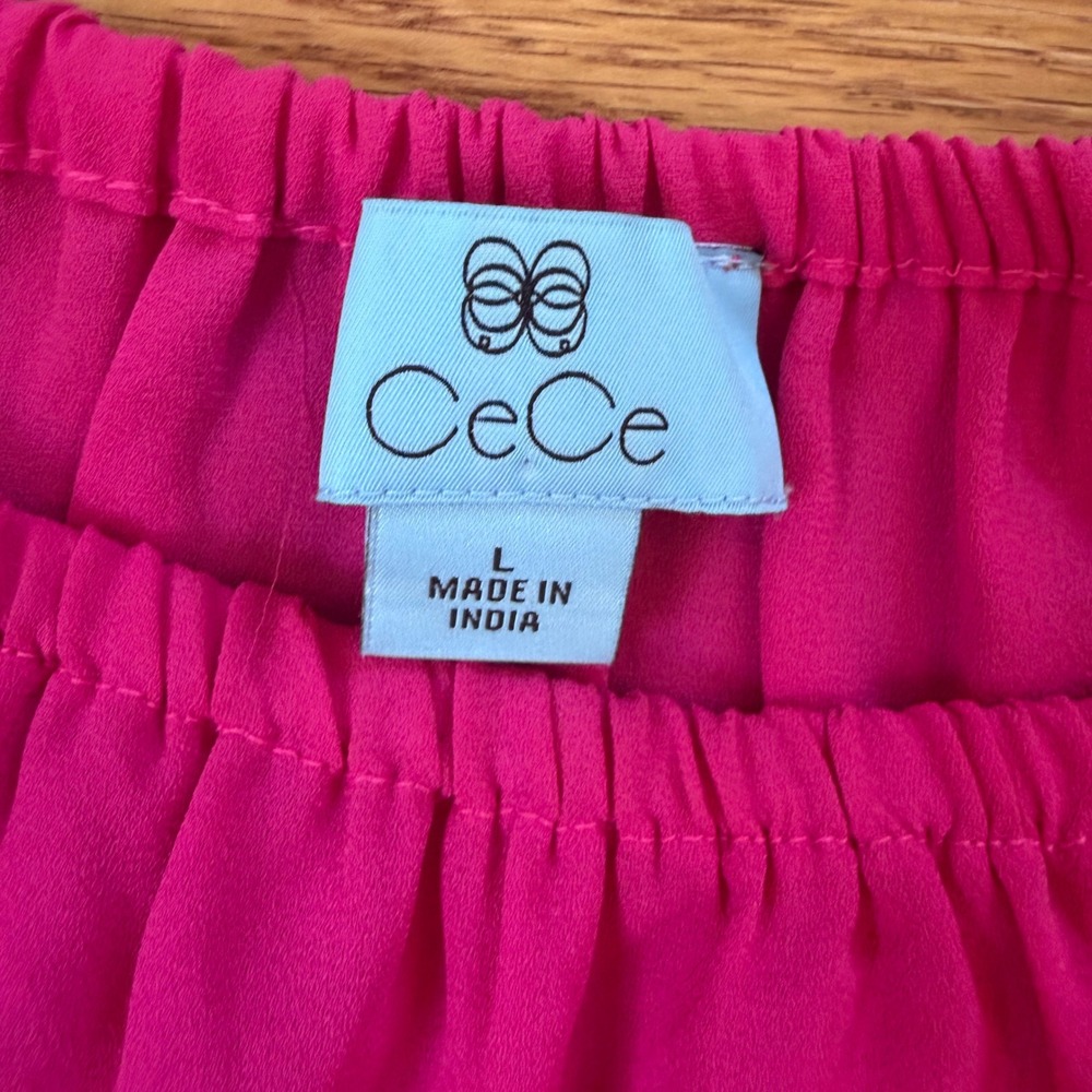 CeCe Hot Pink Bubble Ruffle Sleeve Off Shoulder Top Sz Large Barbiecore Summer - Picture 6 of 9
